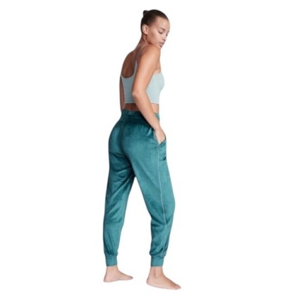 Victoria Secret Wmn Sz XS On Pointe Luxe Teal Green Velour Pull On Joggers Pants